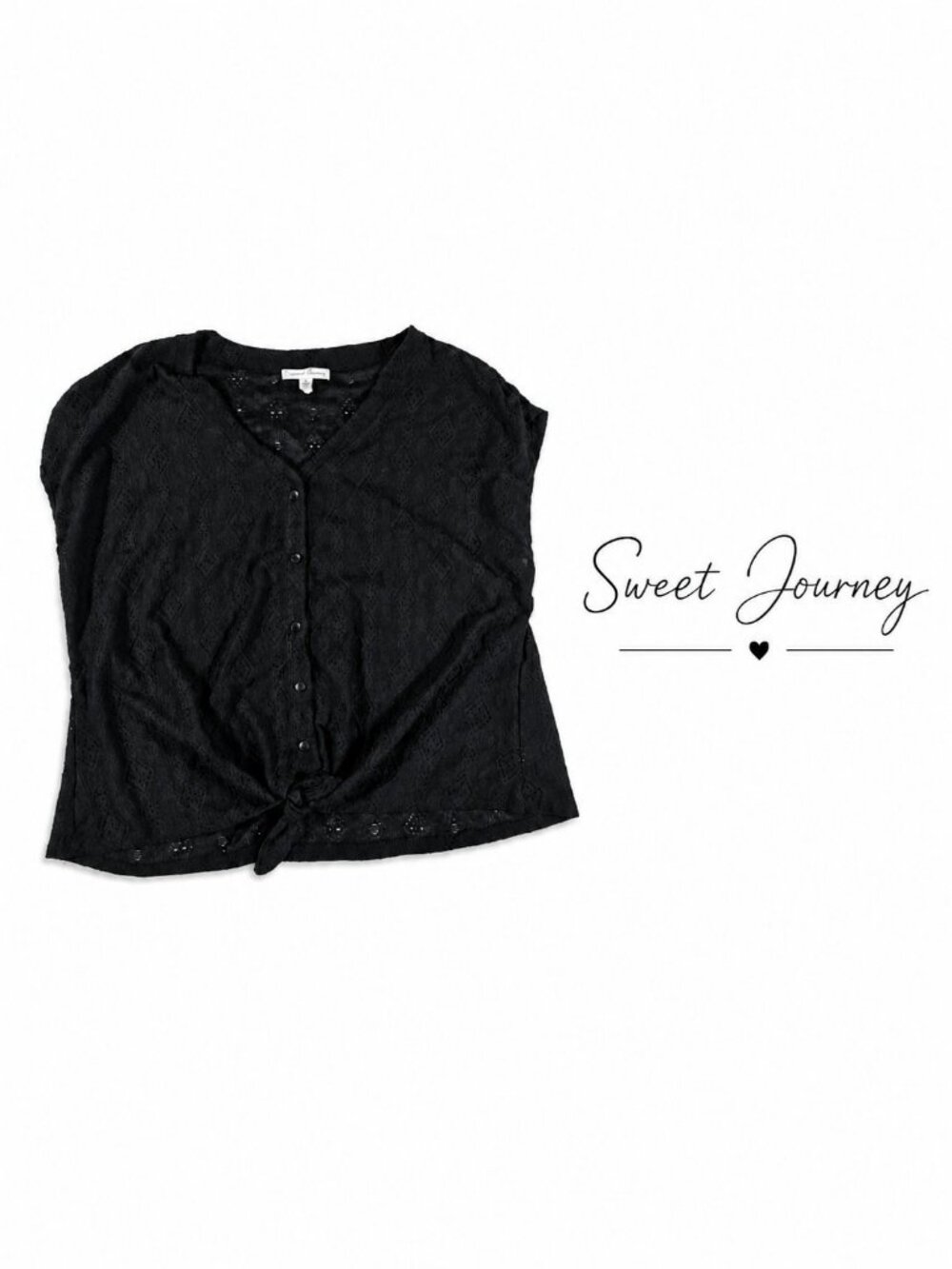 SWEET JOURNEY Black Tie Front Eyelet Blouse – Size 2X